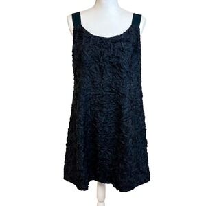 EILEEN FISHER Black Silk Textured Sleeveless Dress Sz 16 Party Holiday Shift